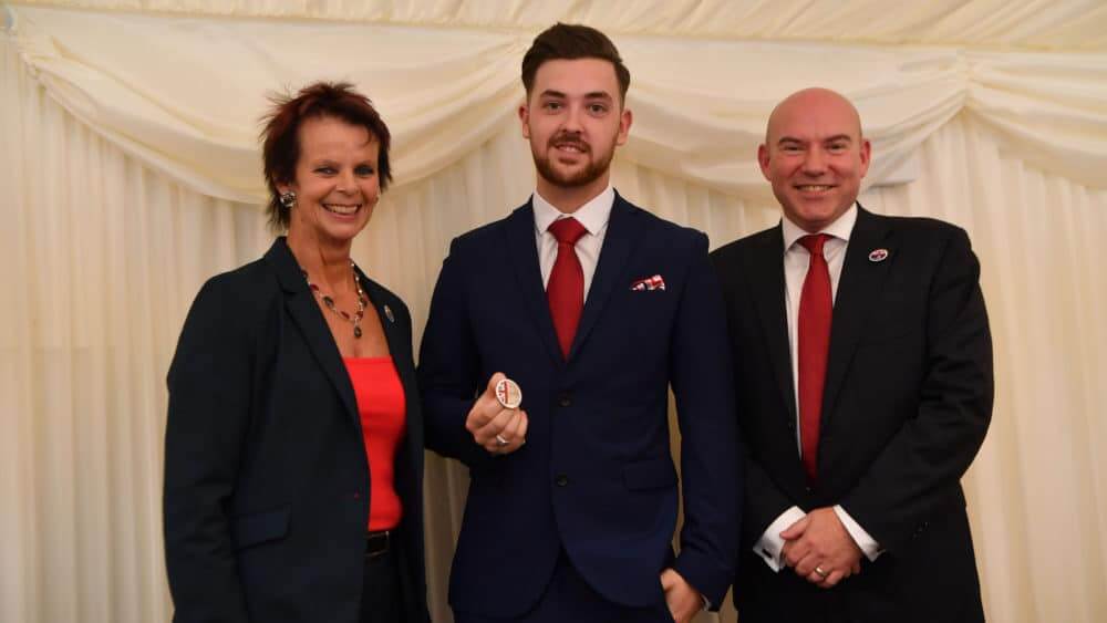 Apprentice Macaulay Reavill with Anne Milton, Minister of State for Apprenticeships and Dr Neil Bentley, Chief Executive WorldSkills UK