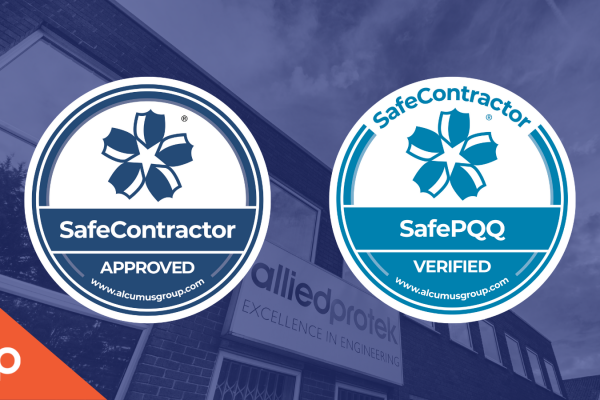 Gold SafePQQ and Safe Contractor logos with an Allied Protek background