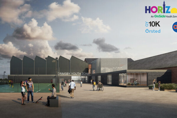 Artist impression of the Horizon Youth Zone with the Grimsby 10k and Allied Protek logos.